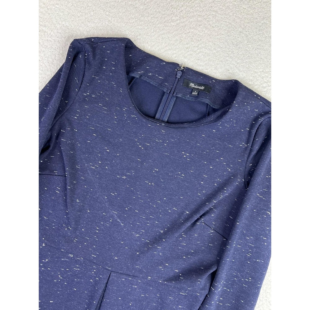Madewell Womens 4 Blue Knit Fit & Flare Dress Long‎ Sleeve Pleated E6044 - Picture 4 of 11